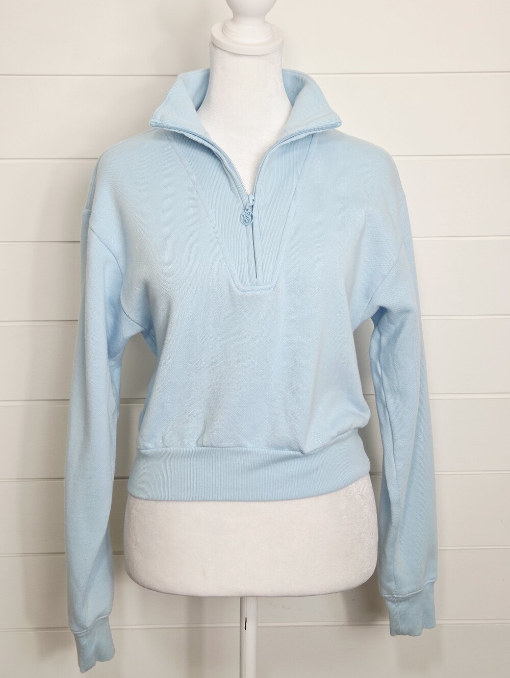 Victoria's Secret Cropped Light Blue Half-Zip Pullover Sweatshirt Size XS